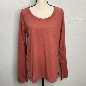 The North Face VaporWick Tee Womens Sz XL Floral Graphic Long Sleeve Rust Orange